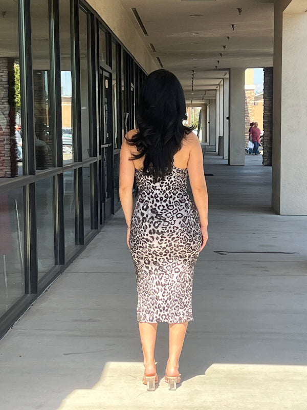 Leopard grey high slit dress