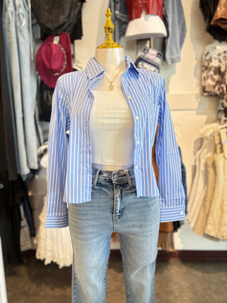 LONG SLEEVE FRONT POCKET BUTTON DOWN STRIPE POPLIN SHIRT