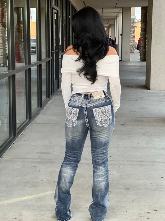 Coquette embroidery bootcut jeans