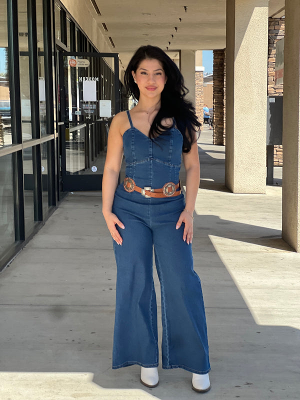CAMI STRETCH DENIM JUMPSUIT