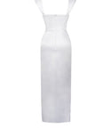 MISS CIRCLE Zarah White High Slit Corset Satin Dress