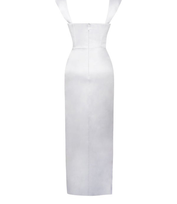 MISS CIRCLE Zarah White High Slit Corset Satin Dress