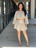 Romantic Off Shoulder Top And Gathered Skirt Set