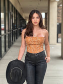 Scarlet Vegan Leather Embroidered Western Corset Top