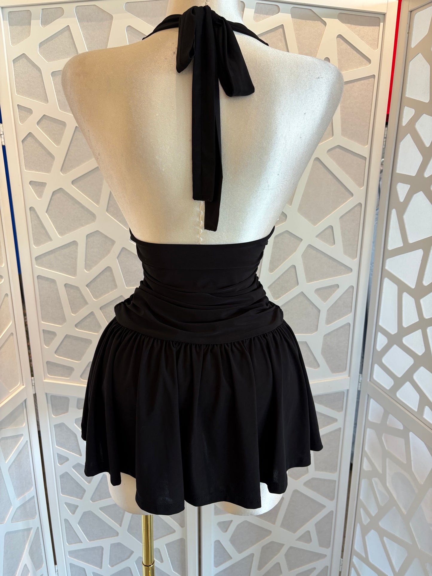 Sleeveless open back halter ruffled romper