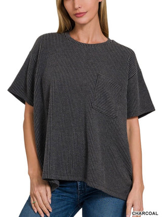 CORDED RIB SHORT SLEEVE FRONT POCKET TOP