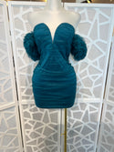 GLITTERED LAYERED PUFF RUFFLE SLEEVE MINI DRESS