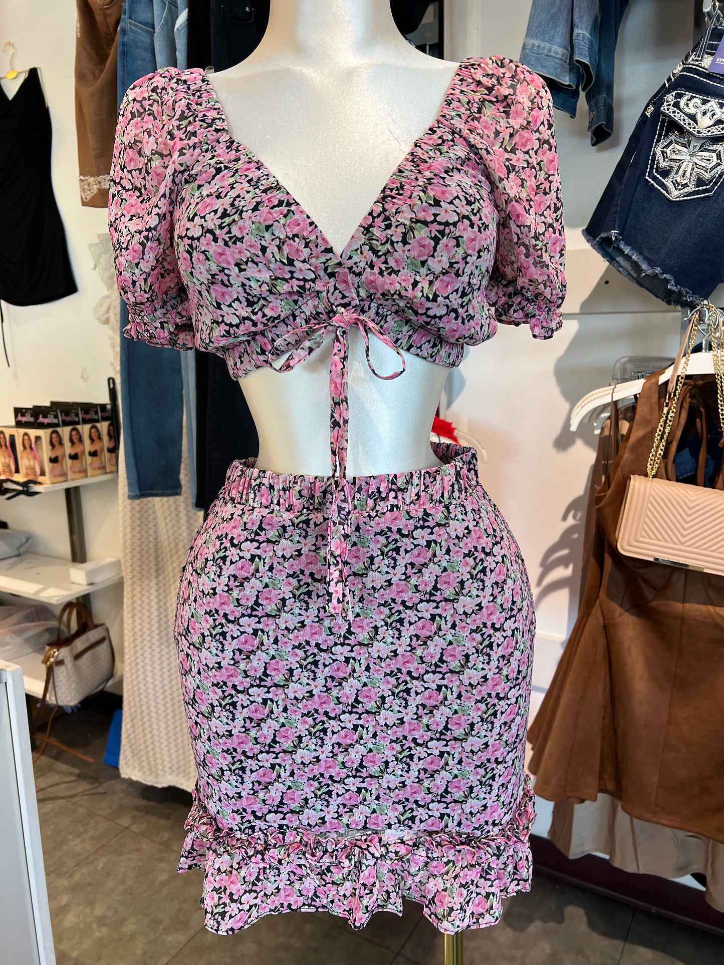 Floral skirt crop set