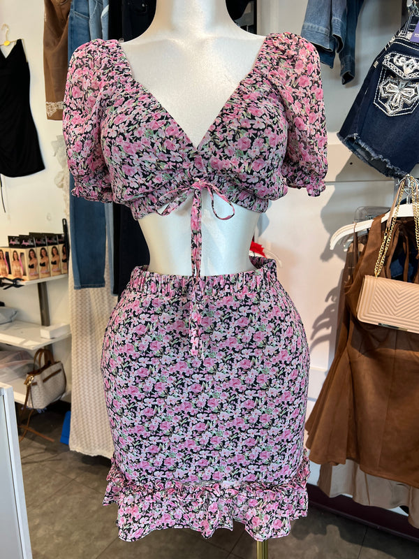 Floral skirt crop set