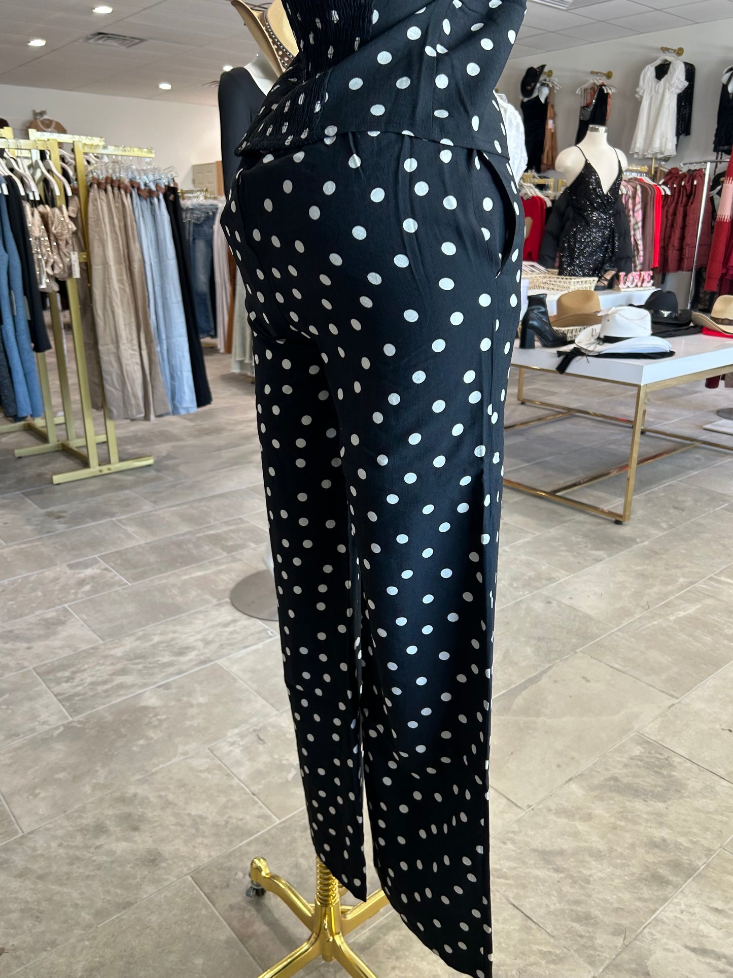 Polka Dot Strapless Wide-leg Pants Set