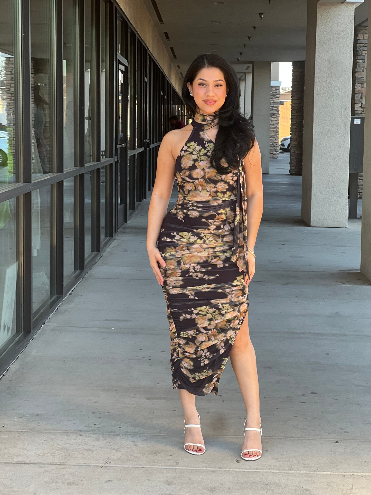 ARMANI MESH PRINT MIDI DRESS