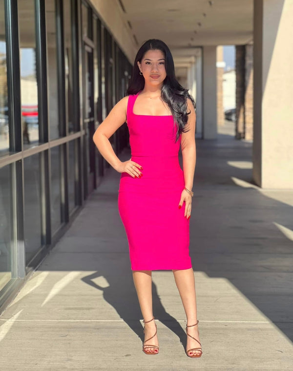 FUCHSIA MIDI BANDAGE DRESS