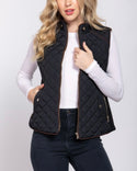 SUEDE PIPING DETAIL FRONT POCKET SIDE RIB QUILTED PADDING VEST