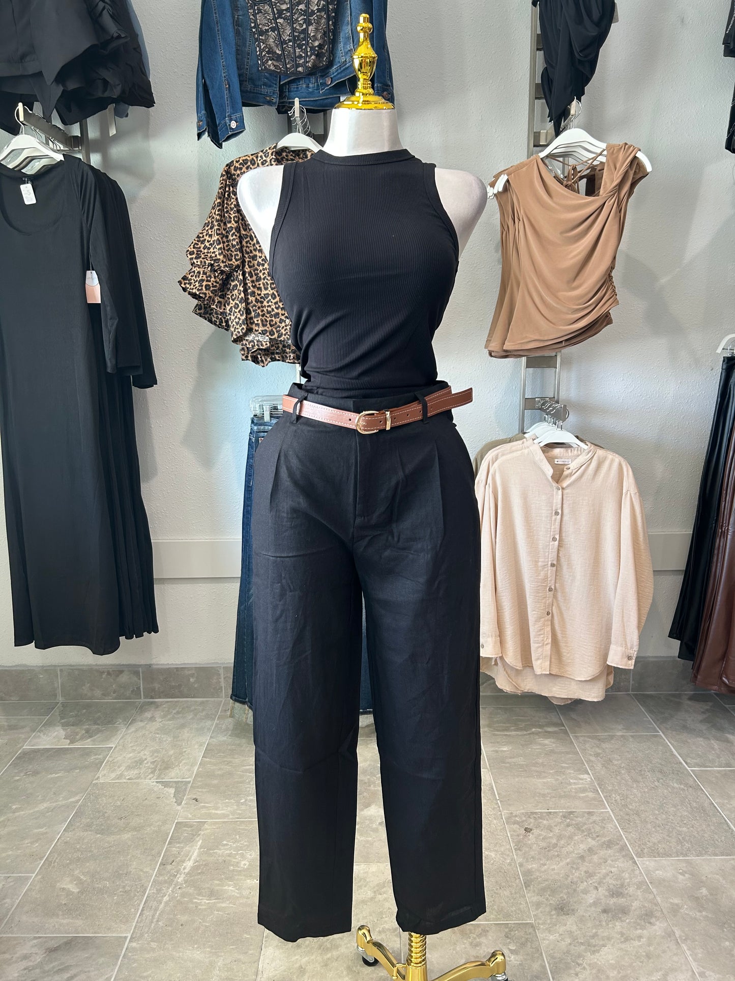 High Waisted Linen Trousers W/belt