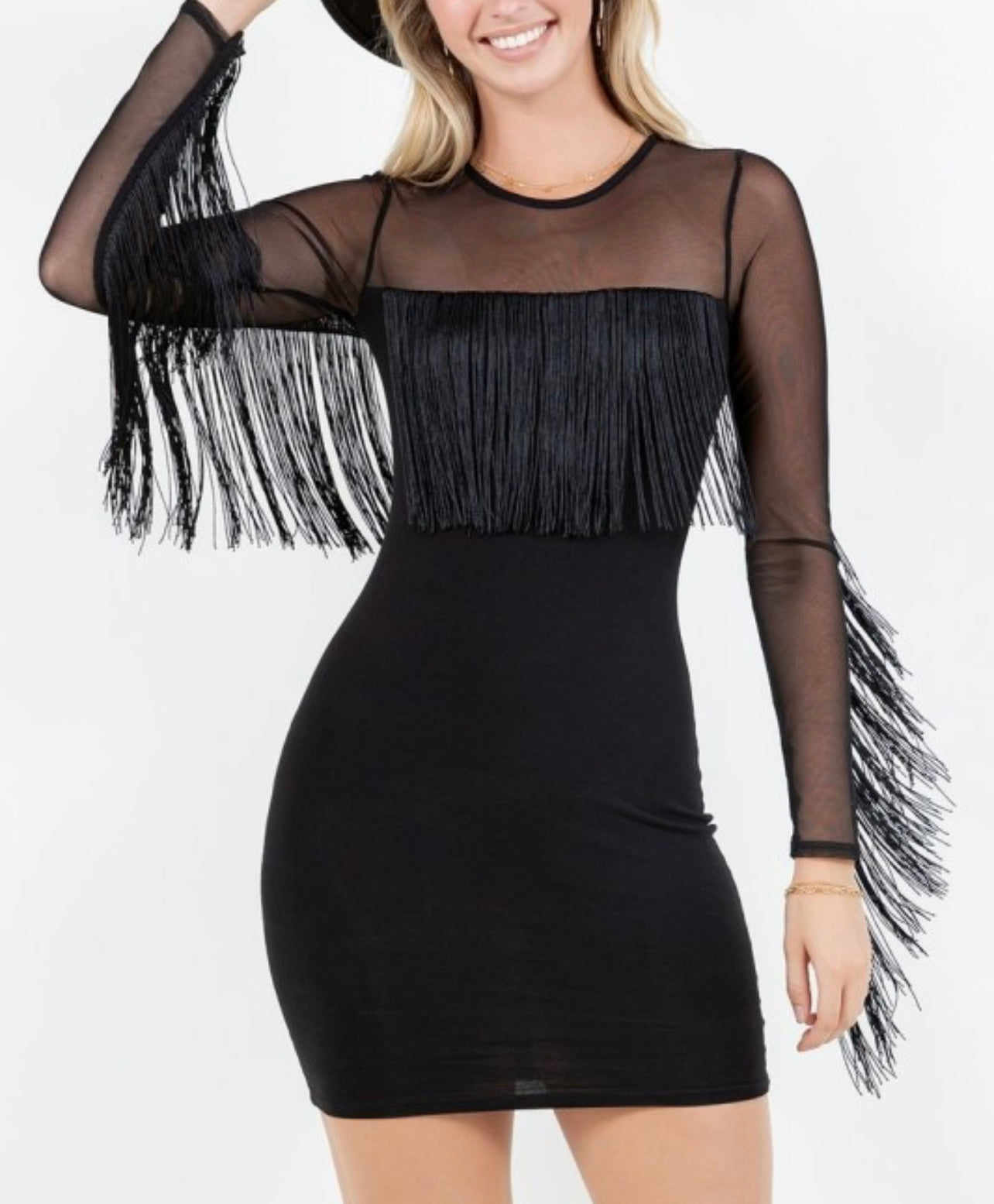 FRINGE DETAIL BODYCON DRESS