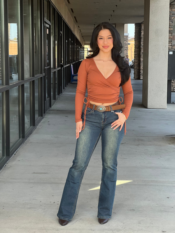 Mid Rise Bootcut Jeans W/ Caramel Brown Belt