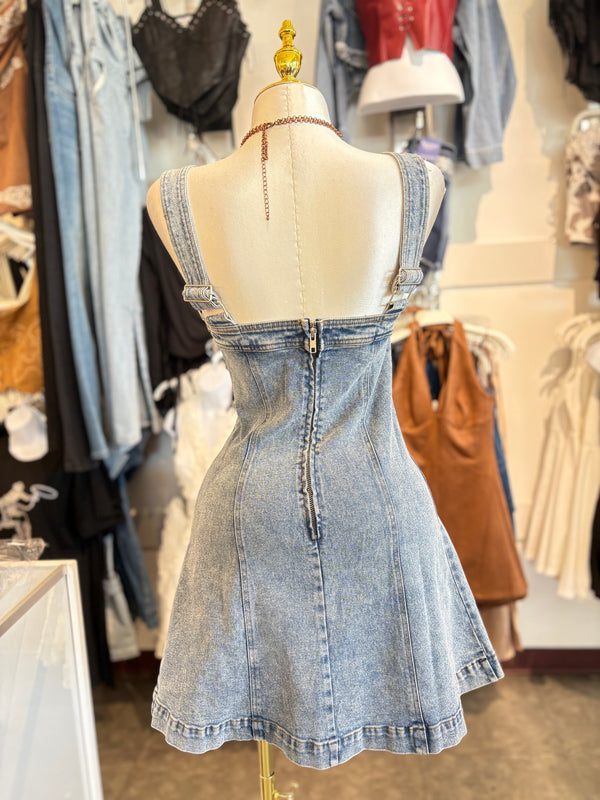 Studded Western Buckle Stretch Denim Dress