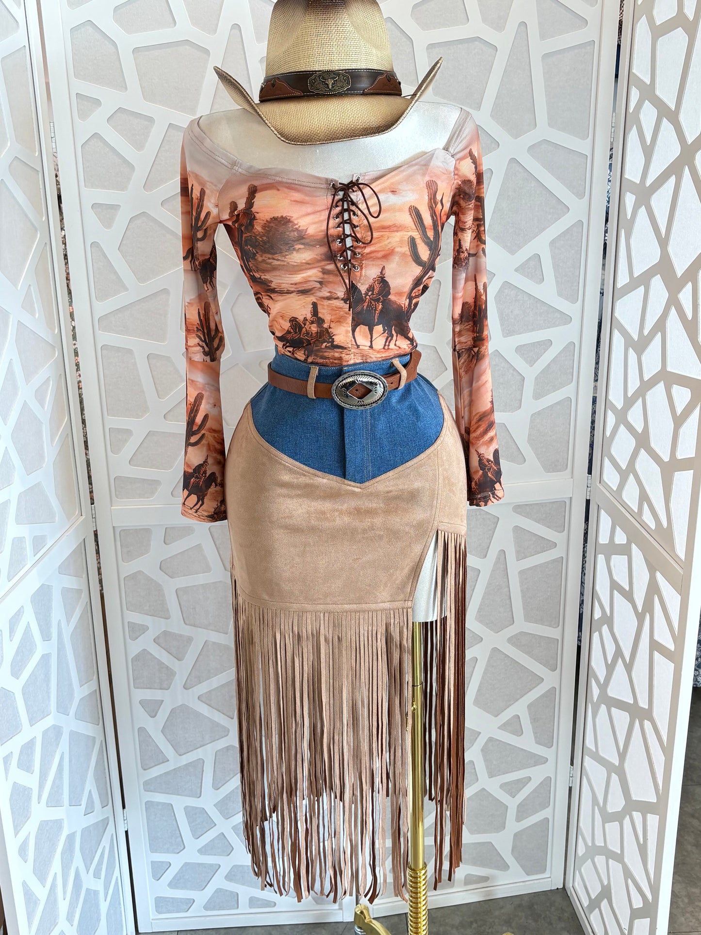 Fringe Detail Mixed Media Mini Skirt