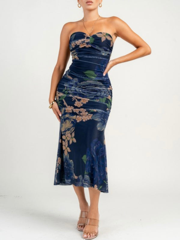 TUBE RUCHING MAXI FLARE DRESS