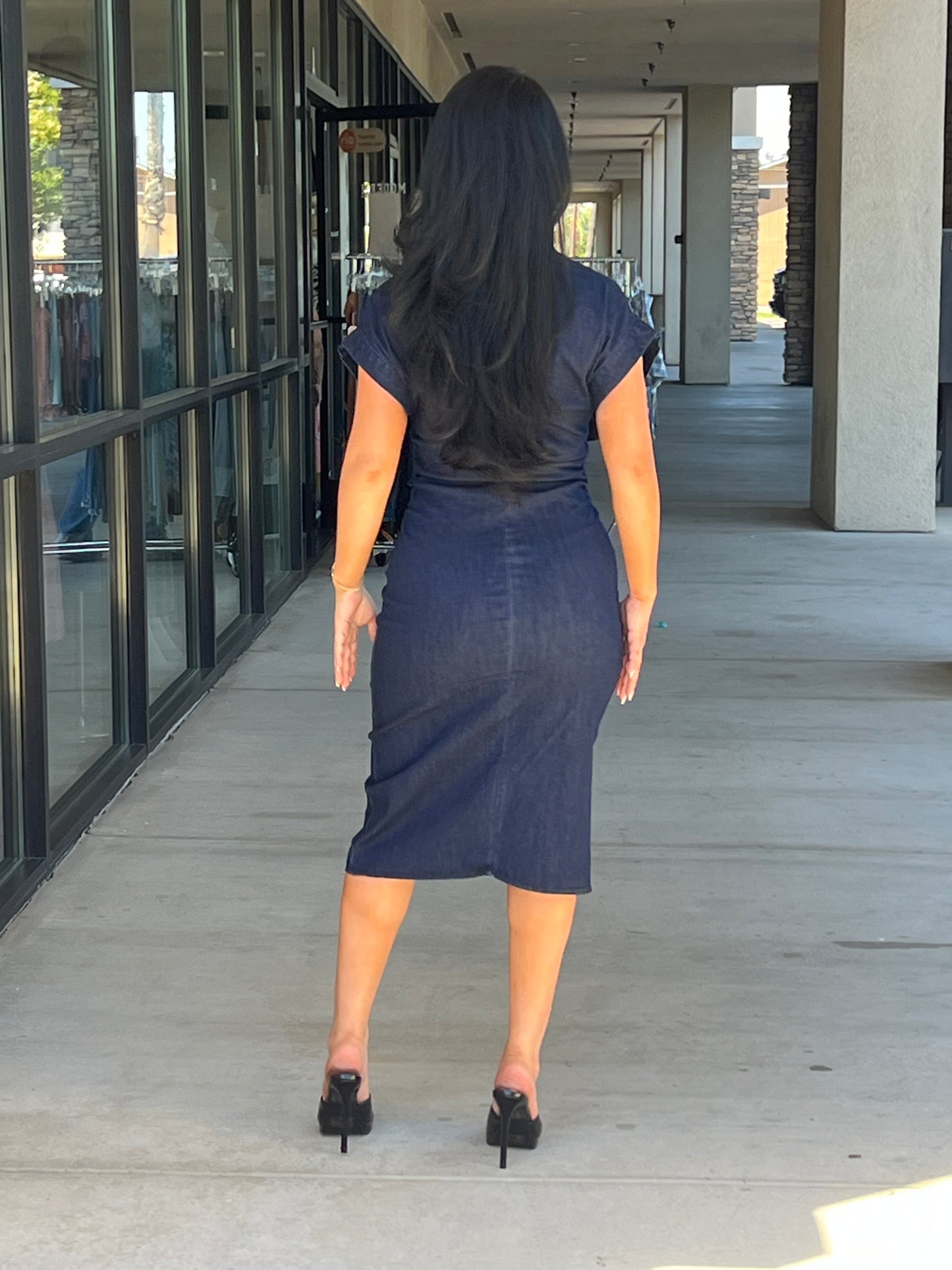 Denim ruched button down dress