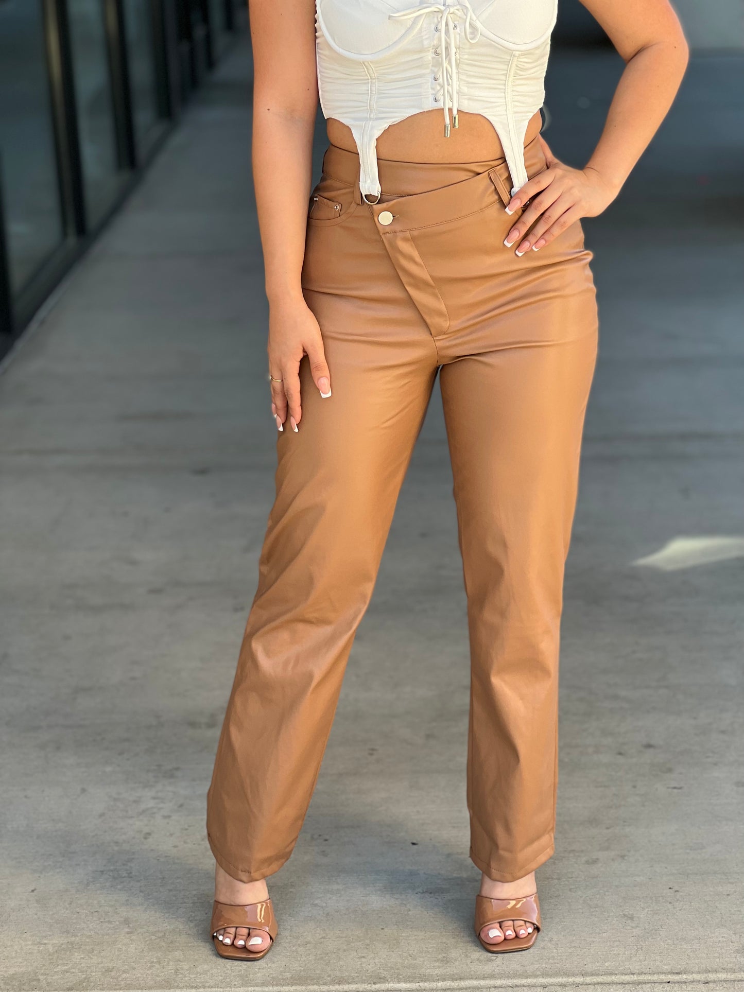 Leather straight pants