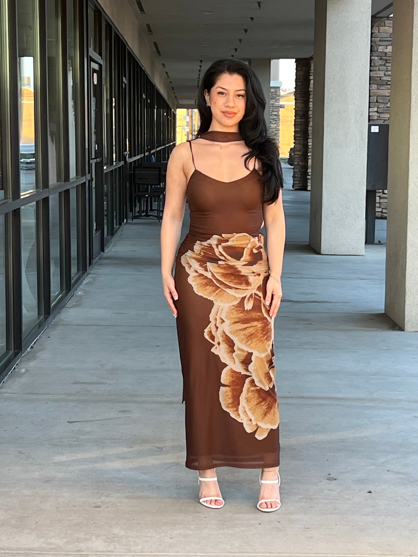 Chloe dress with chiffon scarf