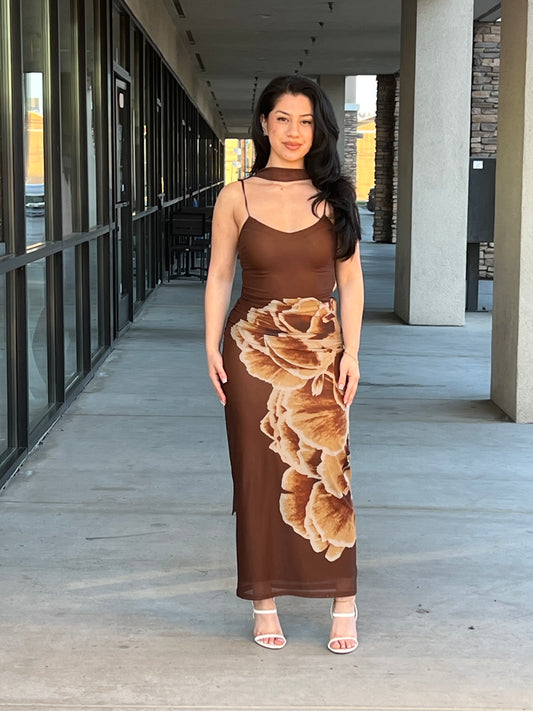 Chloe dress with chiffon scarf