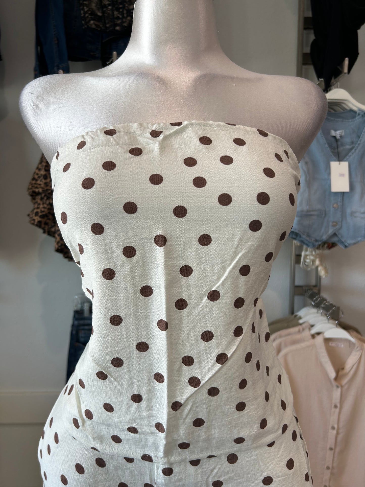 Polka Dot Strapless Wide-leg Pants Set