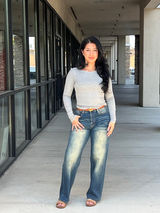 Long Slv Round Neck Double Layer Tee