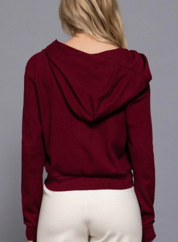 LONG SLEEVE CROP ZIP-UP THERMAL HOODIE JACKET