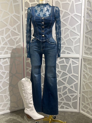 RISEN - HIGH RISE FLARE RAW CUT HEM JEANS