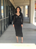 Show Off Mesh Mock Neck Ruched Midi Dress