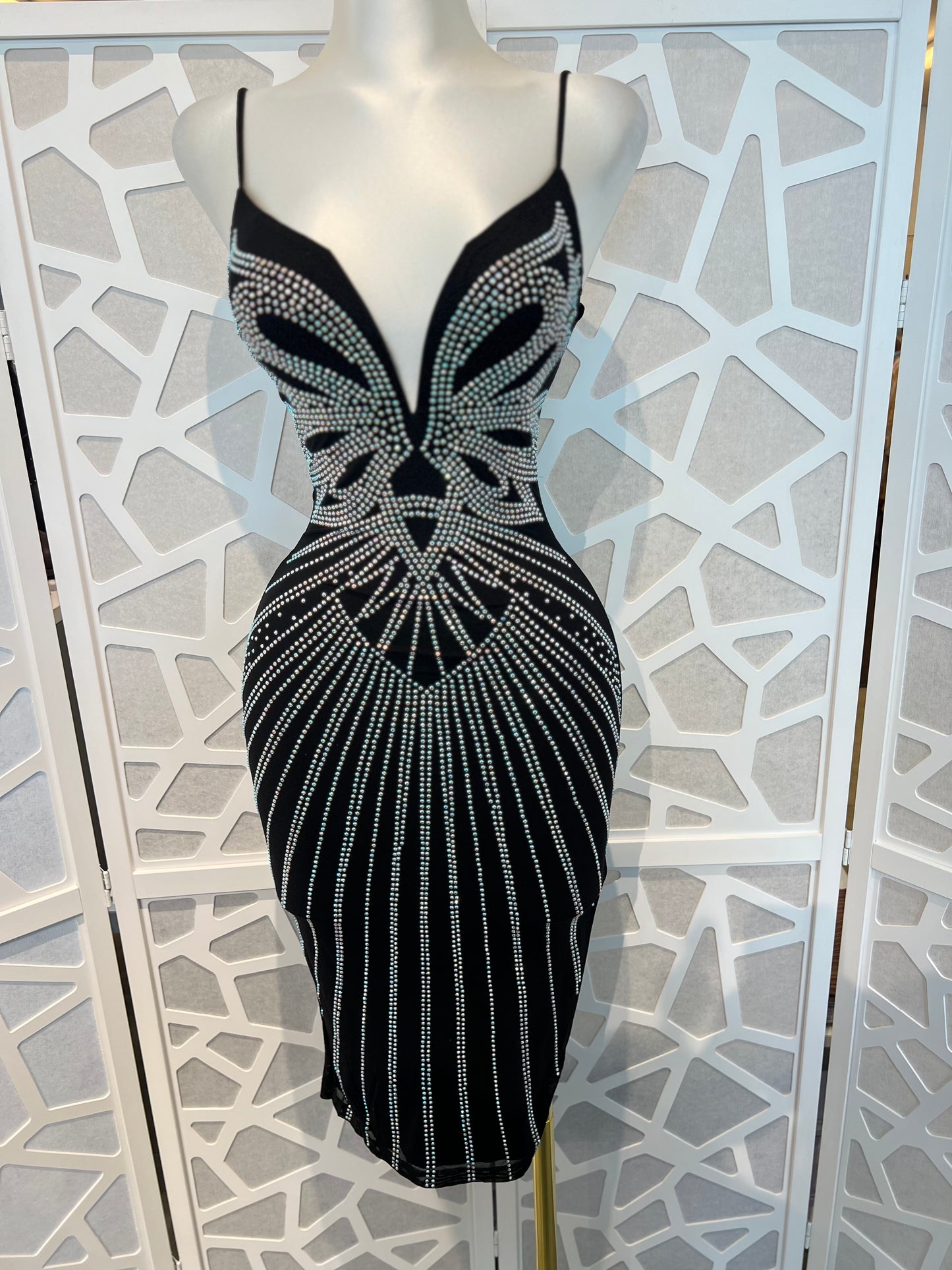 PATTERNED RHINESTONE MIDI DRESS