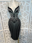 PATTERNED RHINESTONE MIDI DRESS