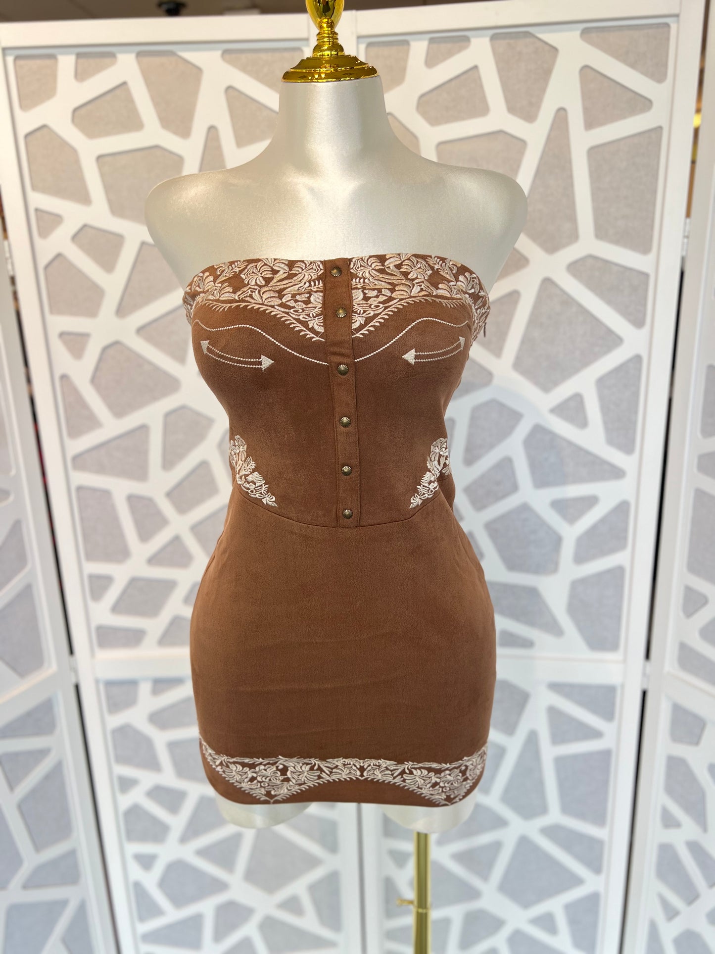 LAREDO Embroidered Suede Mini Dress (No stretch)
