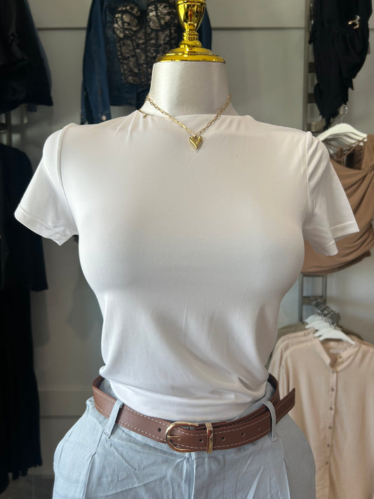 Short sleeve crew neck double layer top
