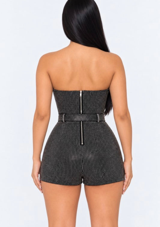All Over Studs Front Corset Style Tube Romper