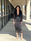 V-neck, Shirring Bottom Part Midi Dress