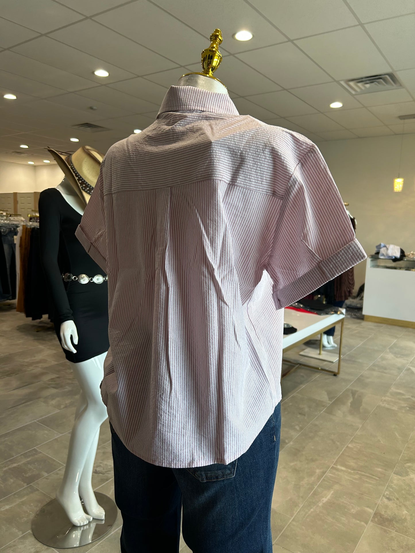 Roll-up Short Slv Stripe Shirt