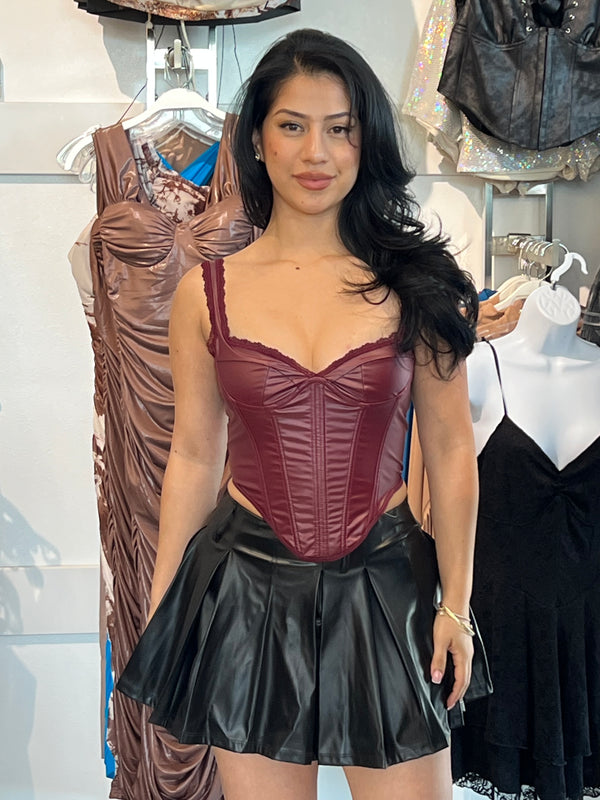 PU tank with lace edges and back hook and eye detail