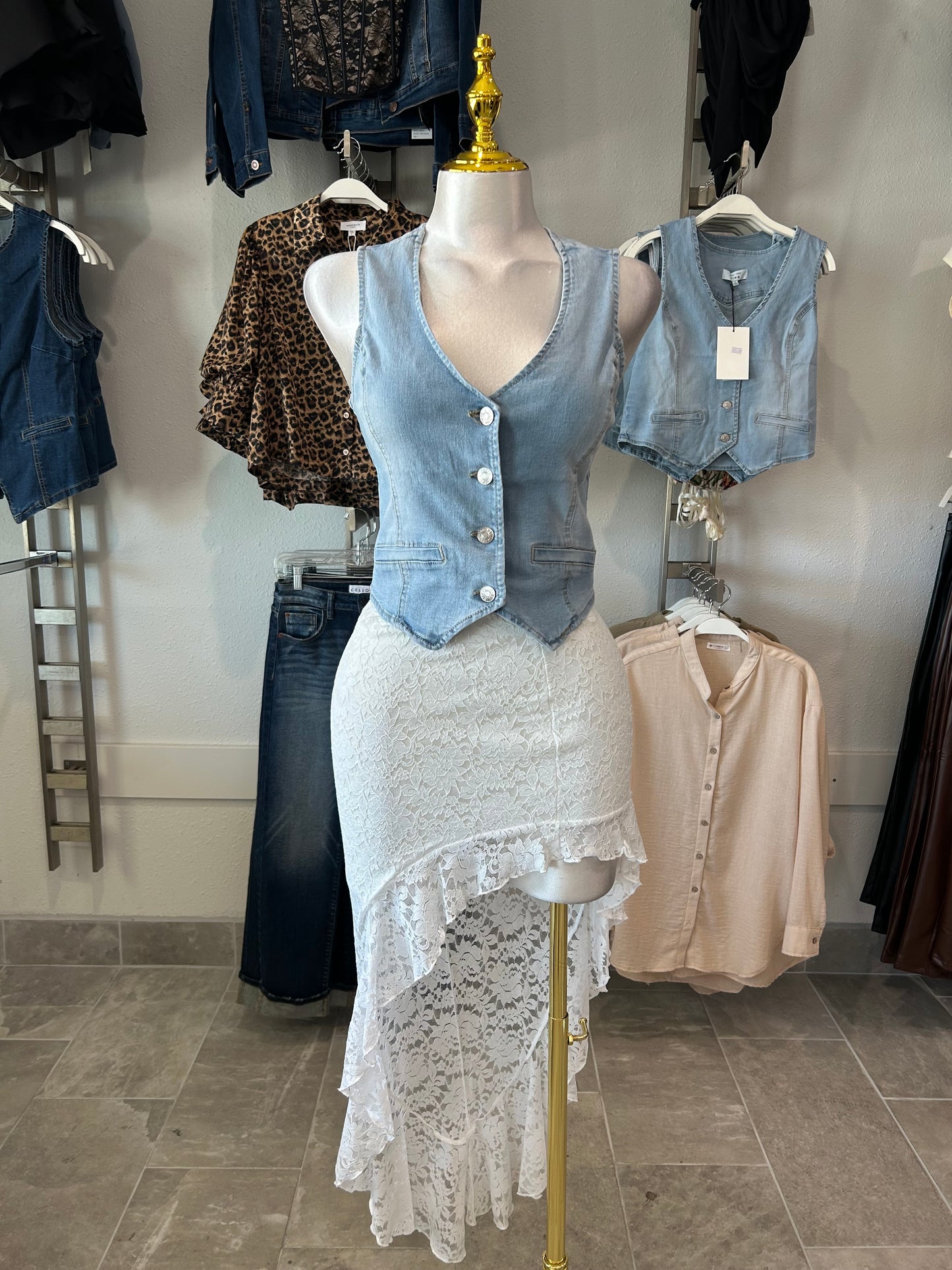 V-neck Denim Vest