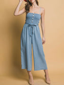 Smocked Wide Leg Cropped Jumpsuit