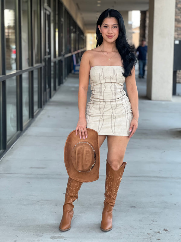 Arizona vegan leather embroidered western corset dress