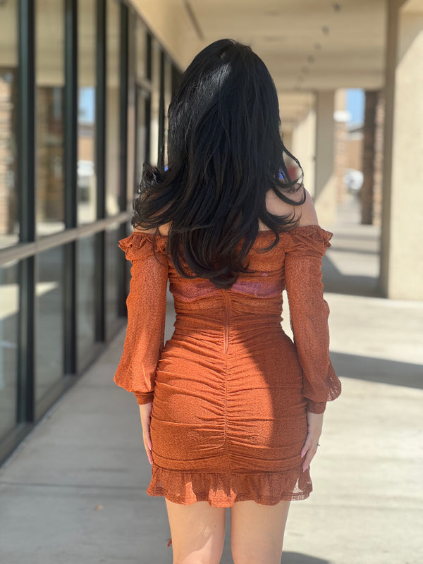 ONION MESH RUFFLE DOUBLE RUCHED BODYCON
