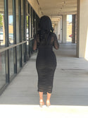 Show Off Mesh Mock Neck Ruched Midi Dress