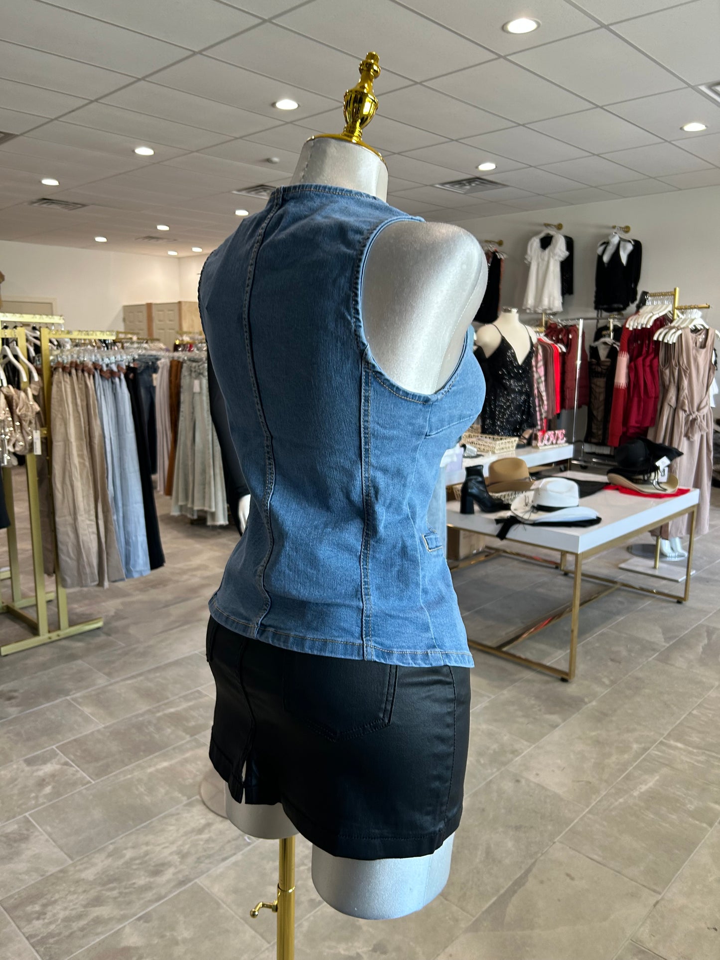 Crew-neck Denim Vest