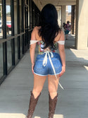 Tapestry lace up back corset