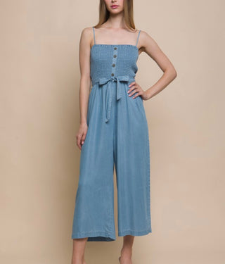 Woven Cami Buttoned Smocked Jumpsuit 3487RM