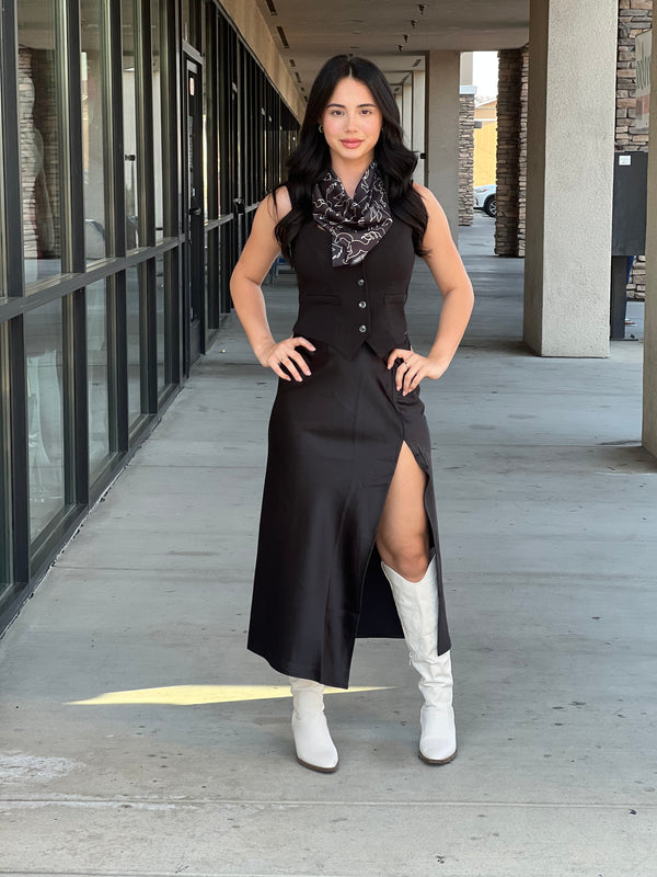 SARAHI SATIN MATERIAL HIGH SLIT SKIRT