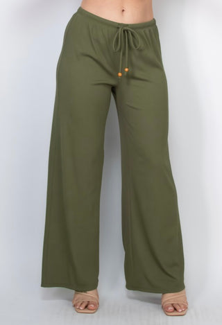 Drawstring Mid-Rise Elastic Pants